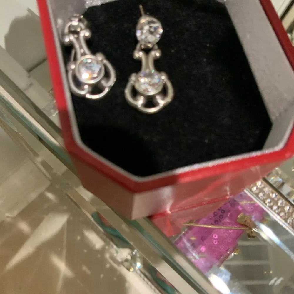 Brighton rare Silver Crystal Drop Earrings - Elegant Women's Jewelry